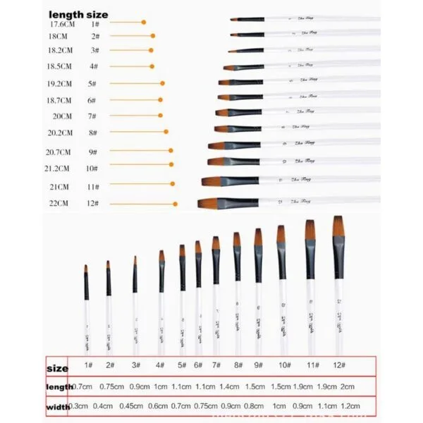 Bomeijia Artist Pearl White Flat Brush | Set of 12 - Image 3