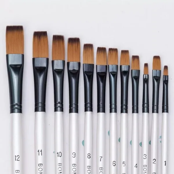 Bomeijia Artist Pearl White Flat Brush | Set of 12 - Image 2