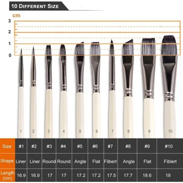Professional Artist White Pearl Mix Brush | Set of 10 - Image 3