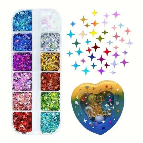 Holographic Star Sequins for Resin Crafts - Shiny Four-Pointed Glitter Flakes, DIY Epoxy Filler & Pendant Making Kit - Image 8